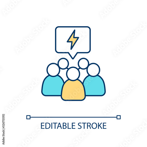 Public discontent RGB color icon. Civil demonstration. Crowd demands. Irritated and disappointed people. Isolated vector illustration. Simple filled line drawing. Editable stroke. Arial font used