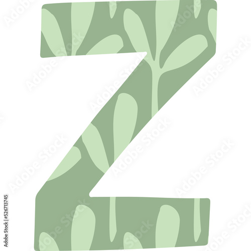 Z, Papercut flower alphabet, eco green letter, decorative font