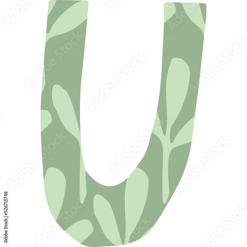 U, Papercut flower alphabet, eco green letter, decorative font