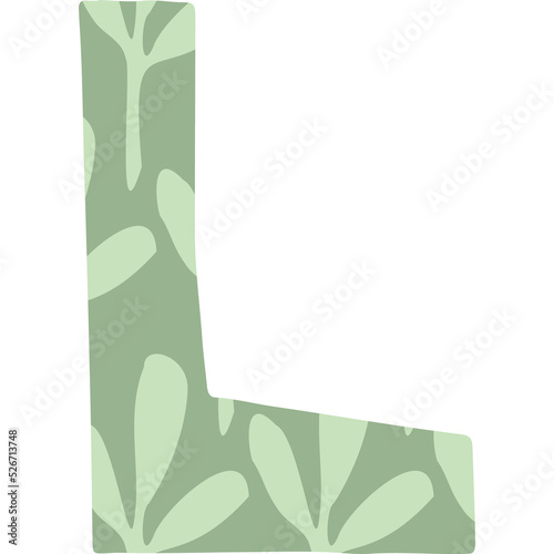 L, Papercut flower alphabet, eco green letter, decorative font