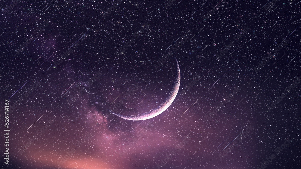 Purple Blue Starry Sky And Full Moon Sunset Nebula Comet Meteor Stars purple-blue-starry-sky-and-full-moon-sunset-nebula-comet-meteor-stars