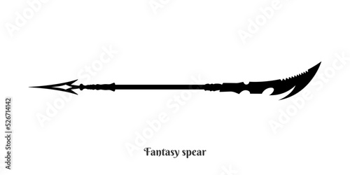Fantasy spear black silhouette. Isolated dark knight weapon. Medieval warrior lance. Orc blade icon