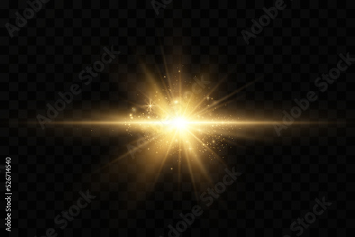 Shining golden stars. Light effects, glare, glitter, explosion, golden light. Vector illustration.