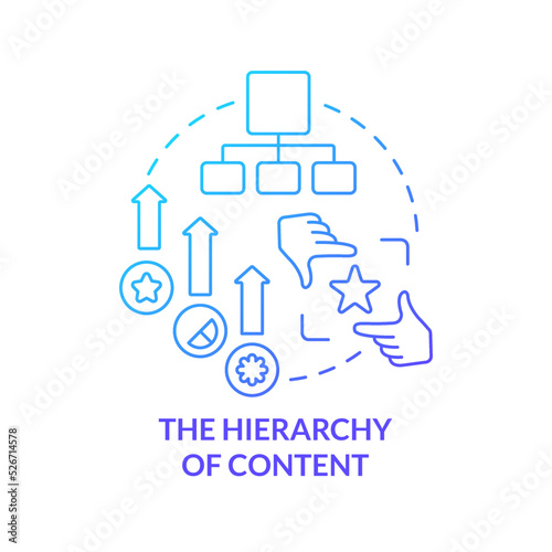 Hierarchy of content blue gradient concept icon. Website arrangement. Mobile first design process abstract idea thin line illustration. Isolated outline drawing. Myriad Pro-Bold font used