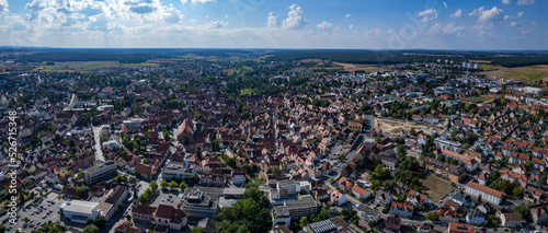 Aerial view around the old town of the city Schwabach in Germany, Bavaria on a sunny summer day.