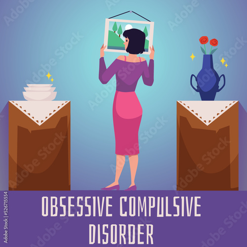 Perfectionism and obsessive compulsive disorder poster flat vector illustration.