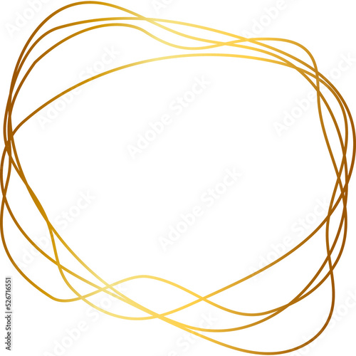 Gold line frame or golden outline border illustration. Elegant linear round border. Shine square element. Abstract oval template, decorative framework