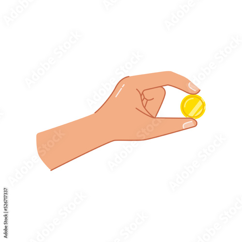 Coins and cash in hand, isolated of palm with money for paying. Giving loan, saving financial assets or exchanging, wealthy person with metals. Flat cartoon style vector illustration