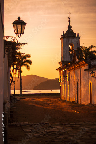 View to the church of nossa senhora das dores (
Our Lady of Sorrows) at  sunrise in Paraty - Rio de Janeiro, Brazil photo