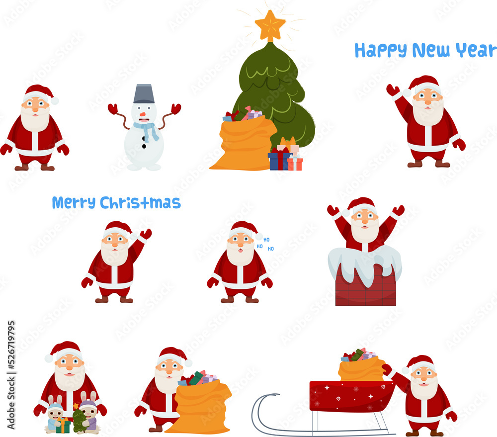  Santa Claus.  Png format. Set of different Santa Claus. 