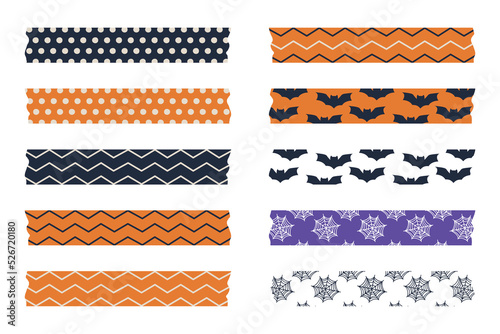 Halloween washi tape vector illustration. Semi-transparent tape strips. Halloween labels.