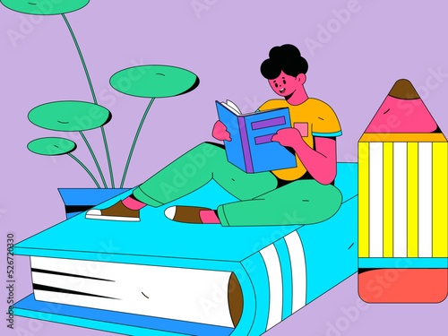 Reading character flat vector concept operation illustration
