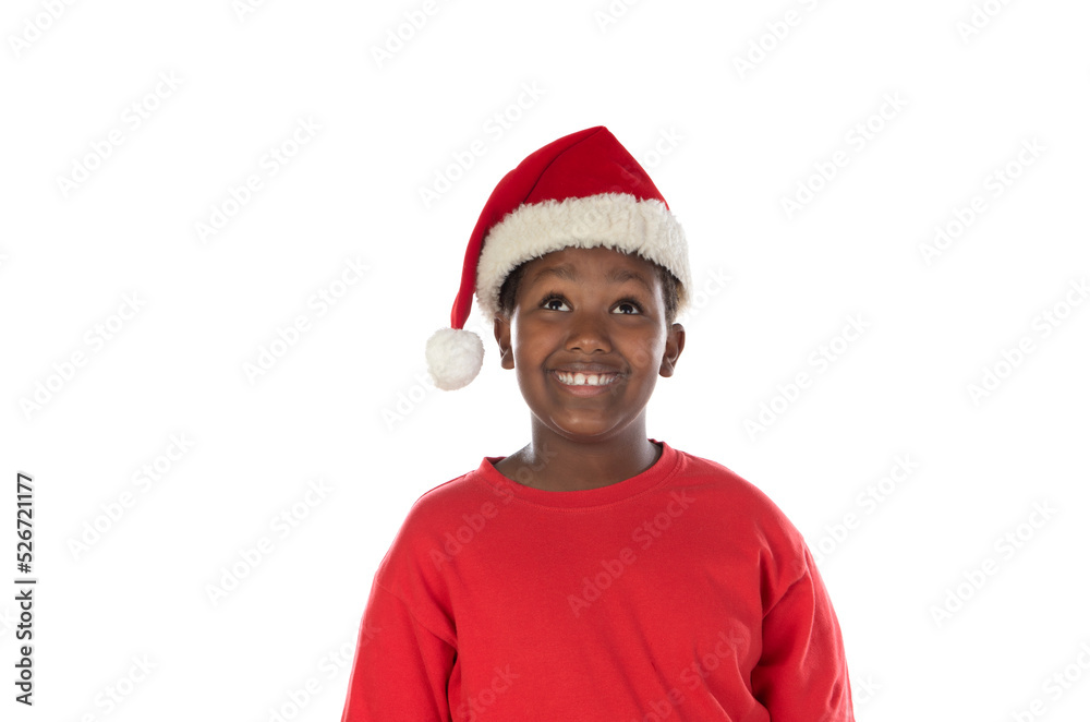 Cute African-American baby wearing Santa hat Cute African-American baby wearing Santa hat