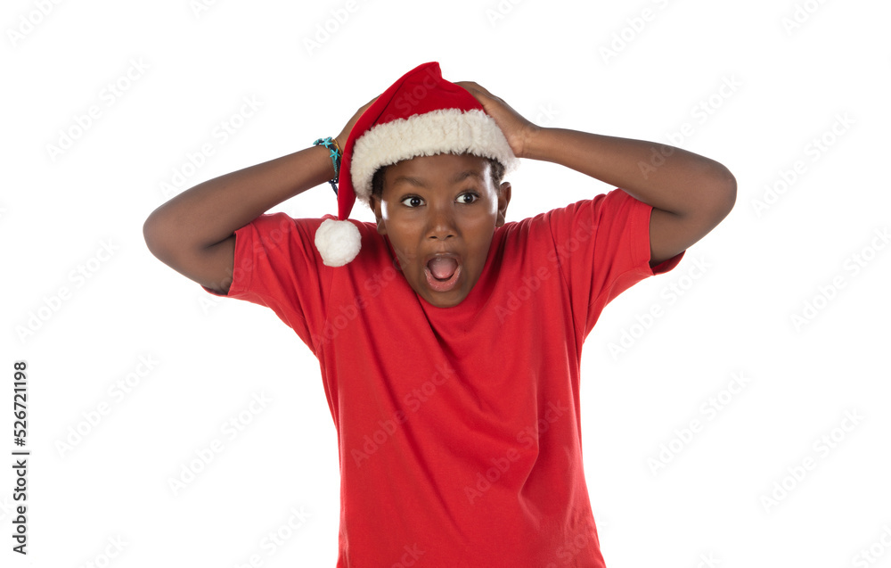 Cute African-American baby wearing Santa hat Cute African-American baby wearing Santa hat