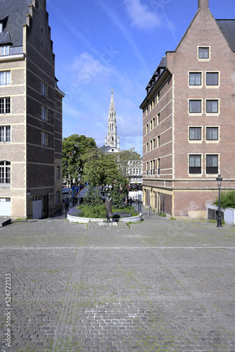 Spanish square with Bela Bartok statue, the Grand Place in the background, Brussels, Brabant, Belgium photo