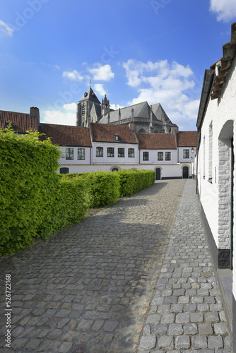 Saint Elisabeth Beguinage, Church of Our Lady behind, Kortrijk, Flanders, Belgium