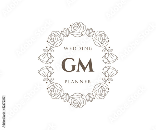 GM Initials letter Wedding monogram logos collection, hand drawn modern minimalistic and floral templates for Invitation cards, Save the Date, elegant identity for restaurant, boutique, cafe in vector