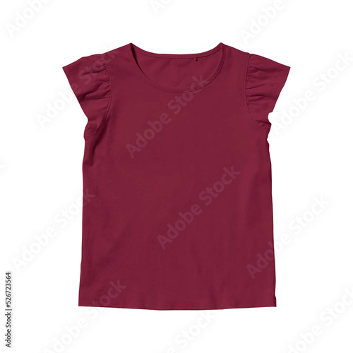 Girls maroon cotton blank t-shirt template front view on a transparent background