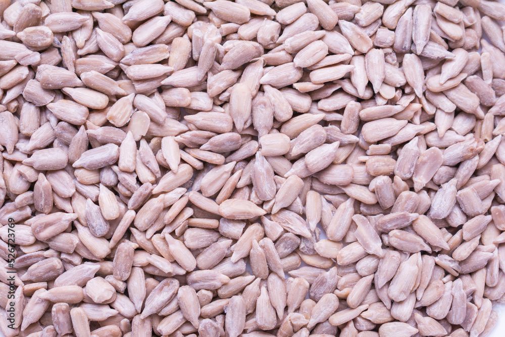 Peeled sunflower seeds top view. Healthy diet Peeled sunflower seeds top view. Healthy diet