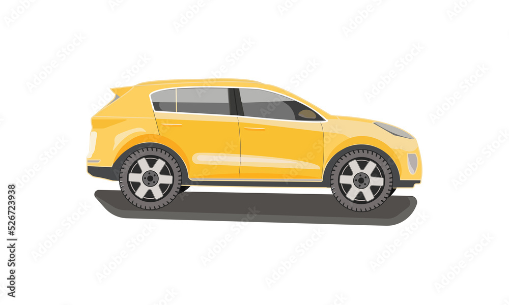 Yellow car on white