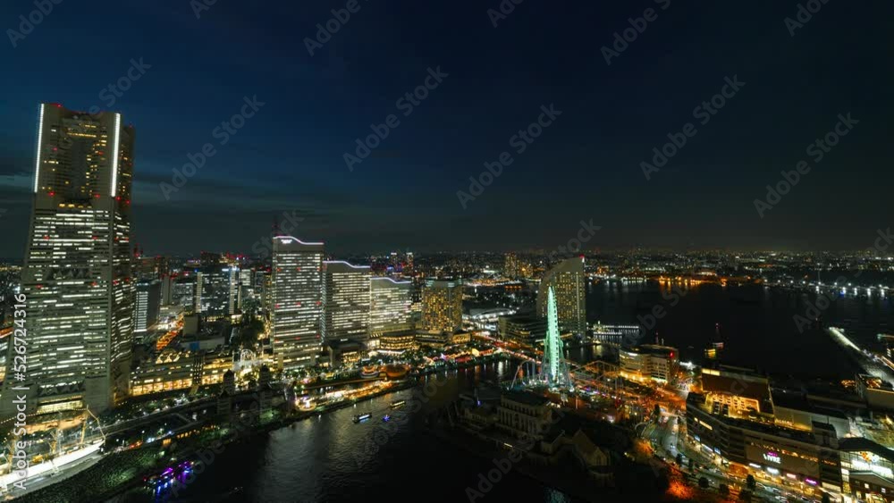 Time lapse of summer fireworks show at Minato Mirai 21 district in Yokohama, Japan