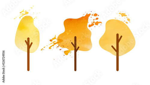Set of Vector Watercolor Autumn Trees. Perfect for Banners, Cards, Printed Materials, etc.