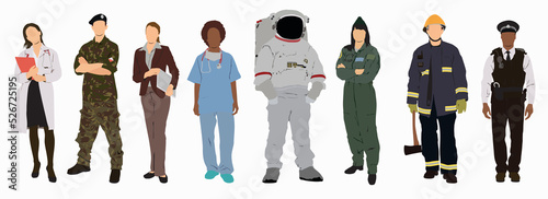 Illustration of team of professionals in uniform.