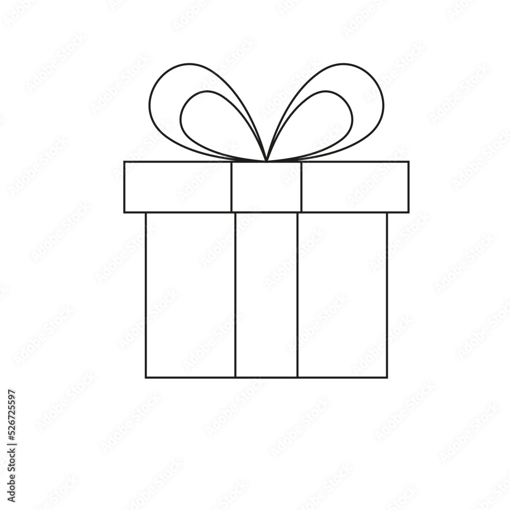 Black and white icon of a gift for a birthday or other holiday Black and white icon of a gift for a birthday or other holiday