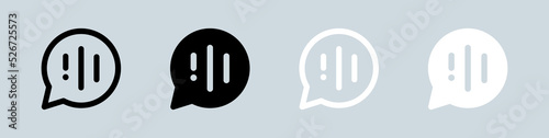 Voice icon set in black and white. Sound wave signs vector illustration.