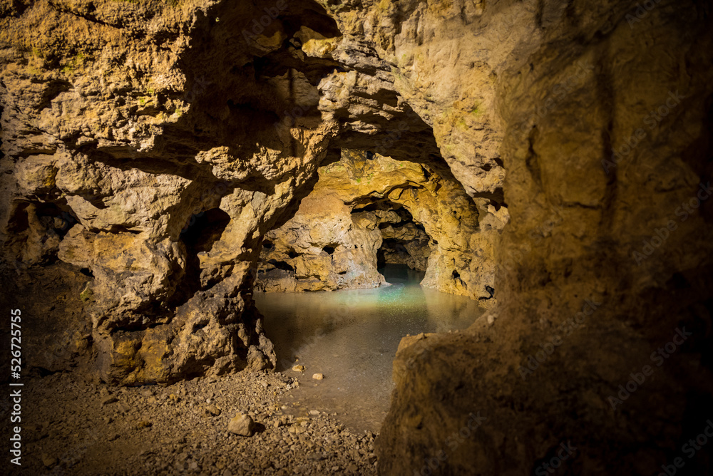 Inside of the flooded cave at Tapolca, Hungary.