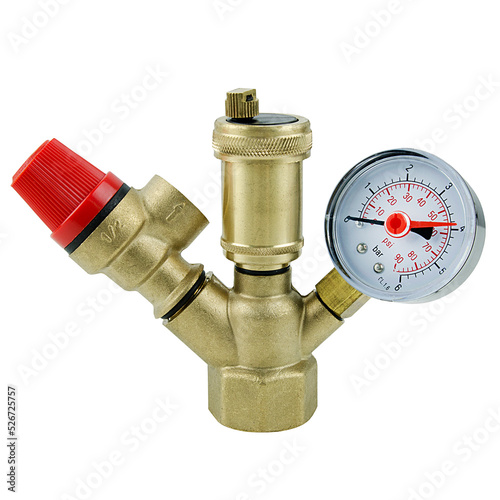 Boiler safety group - shut-off valve, pressure gauge