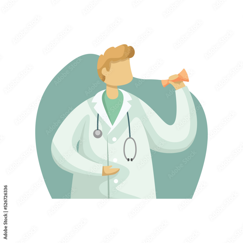 Fototapeta premium Vector illustration of a male doctor in a white coat with a stethoscope. Flat style