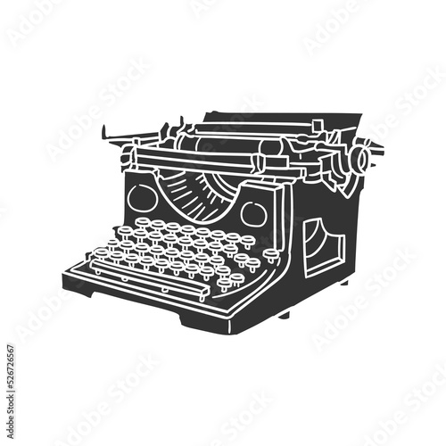 Typrewriter Icon Silhouette Illustration. Retro Machine Vector Graphic Pictogram Symbol Clip Art. Doodle Sketch Black Sign.