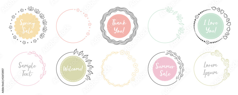 Round Flower Frames Set with Letterings Round Flower Frames Set with Letterings