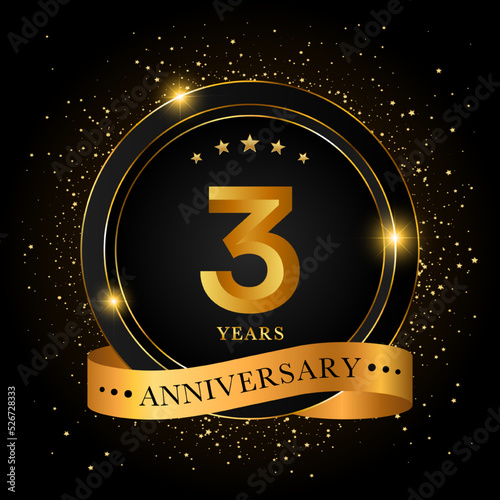 3 Years Anniversary. Golden anniversary celebration template design, Vector illustrations.