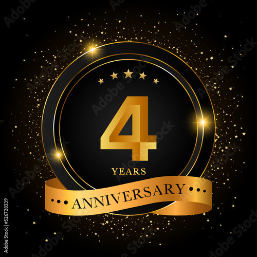 4 Years Anniversary. Golden anniversary celebration template design, Vector illustrations.