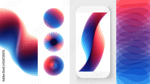 Sphere. Abstract digital wave with dynamic effect. 3d vector illustration made of various overlapping elements. Applicable for banners, placards, posters or flyers.