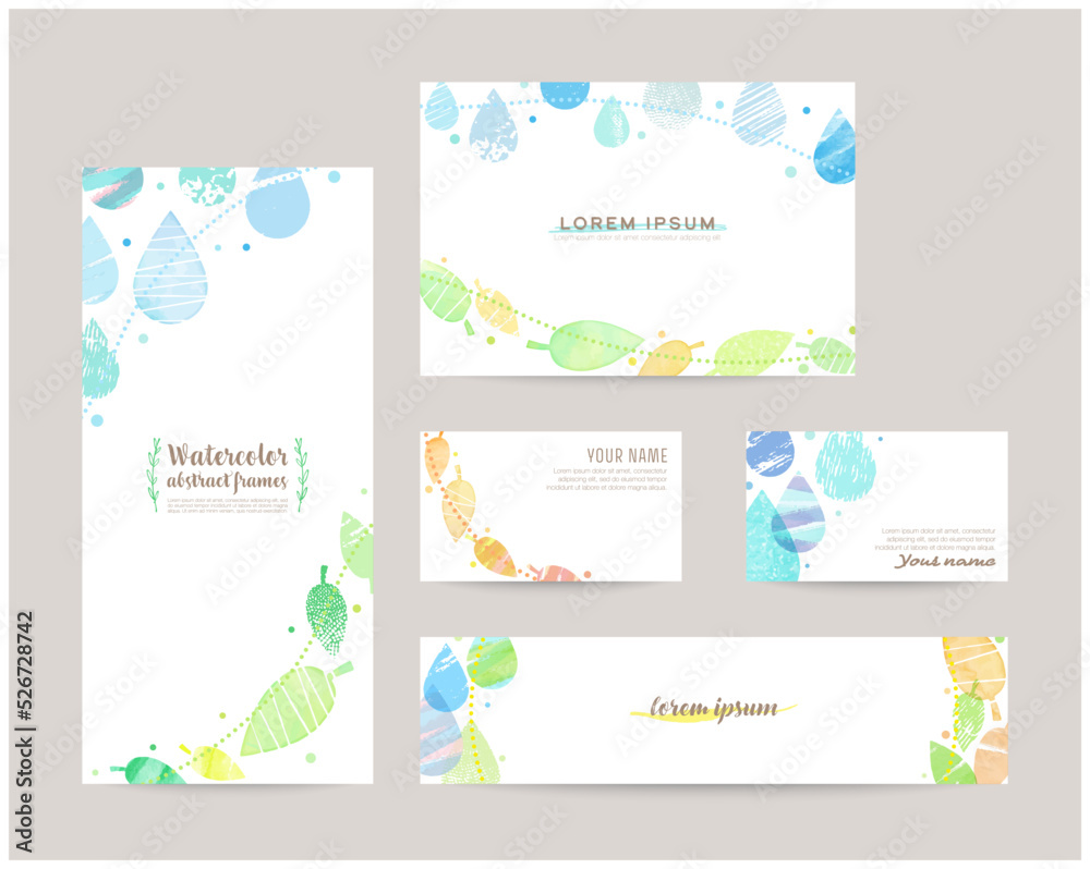 leaflet cover, card, business cards, banner design templates set (drop and leaf)