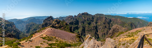 Panoramic on the trail for trekking in the mountains at Pico do Arieiro, Madeira. Portugal
