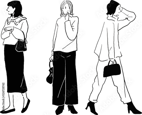 おしゃれな女性のベクター線画セット