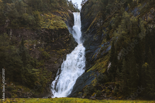 Huldefossen waterfall in Norway landscape scandinavian nature landmarks beautiful destinations photo