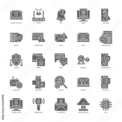 Cyber Security icon pack for your website design, logo, app, UI. Cyber Security icon glyph design. Vector graphics illustration and editable stroke.