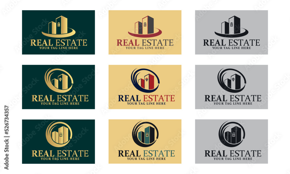 Real State Logo Design, Icon pack,, Apartment  building architecture unique modern Red  Black Grey Color Iliustration 