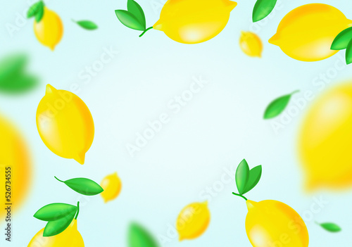 Fototapeta Naklejka Na Ścianę i Meble -  Fresh yellow lemons background. Levitating lemons.
