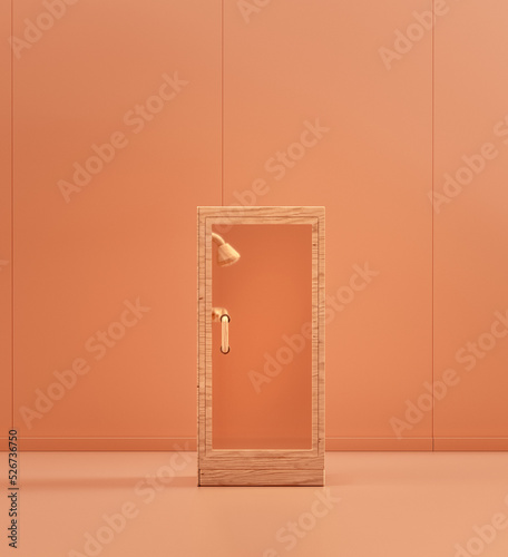 Wooden shower cabinetin single color interior room, 3d Rendering photo