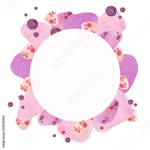 Watercolor round frame in pink and lilac colors