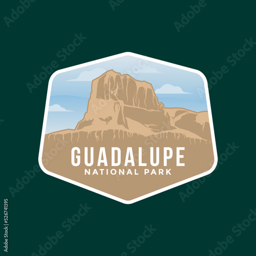Guadalupe Mountain National Park illustration logo emblem on dark background.