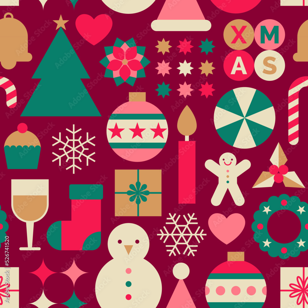 Cute symbol geometric elements seamless pattern design for christmas and new year celebration.