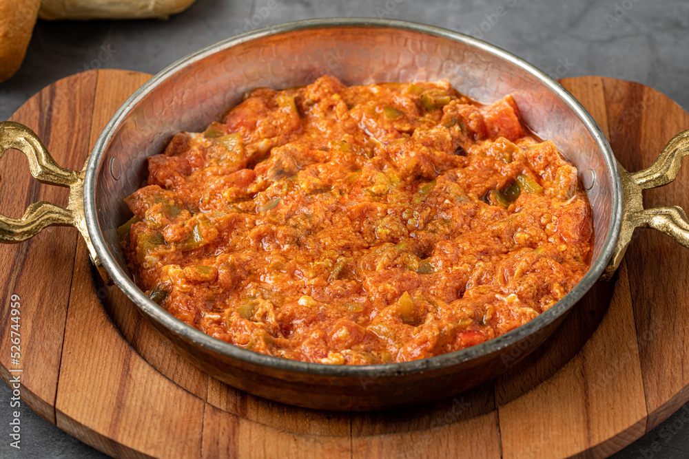Traditional turkish breakfast food menemen made by eggs and tomatoes Traditional turkish breakfast food menemen made by eggs and tomatoes