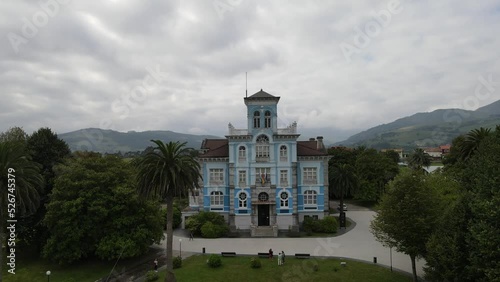 Aerial drone shot as taking off in front of Quinta Guadalupe, the Indianos Archive-Museum of Emigration Foundation. photo